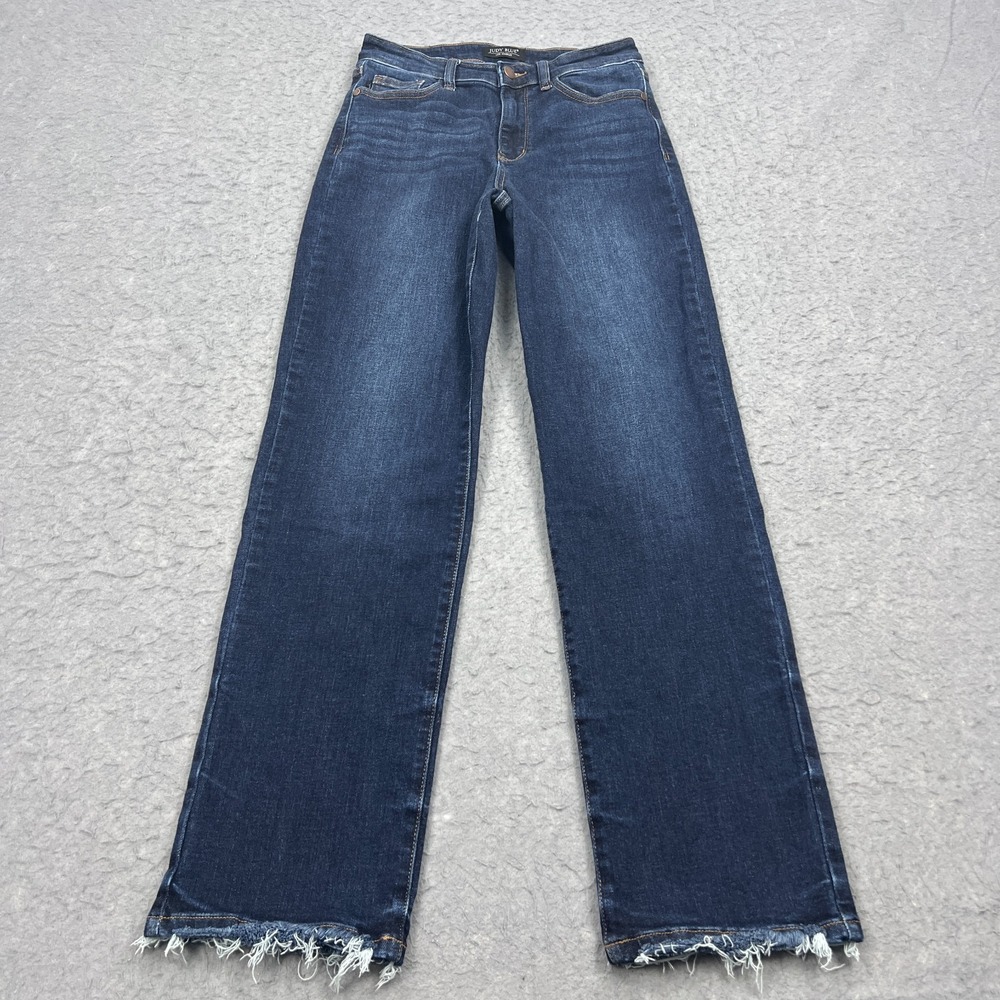 Judy Blue Straight‎ Jeans Women's 5/27 Blue Mid Rise Raw Frayed Hem Denim Pants